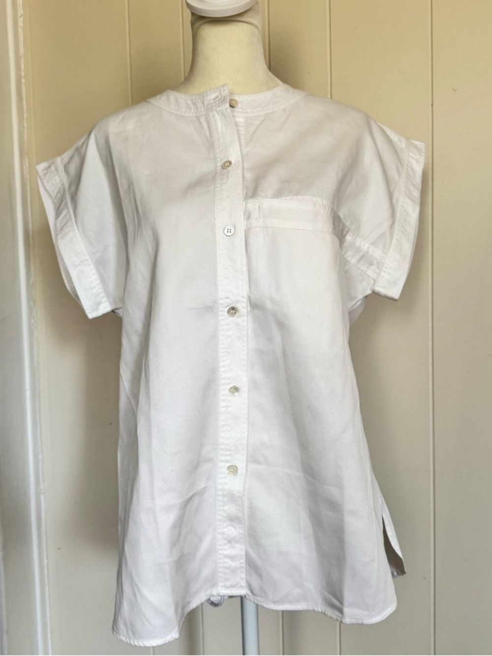 Vintage DIANNE B White 100% Cotton Button-Down Short Sleeve Blouse Size S Pocket
